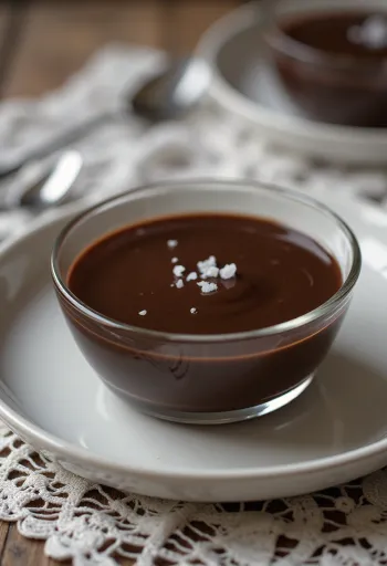 Manjar de chocolate servido com chocolate, textura cremosa e decorado com raspas de chocolate