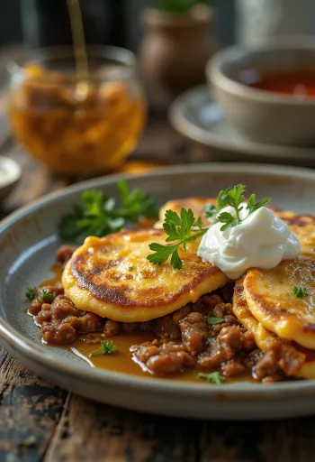 Panqueca de carne com mostarda recém-assada