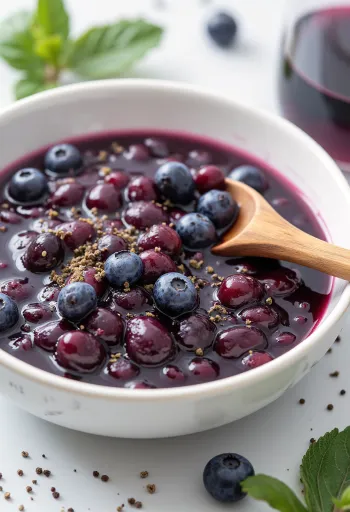 Molho de mostarda com vinho tinto e mirtilo servido