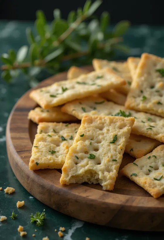 Knäckebröd com ervas, decorado com manjericão fresco
