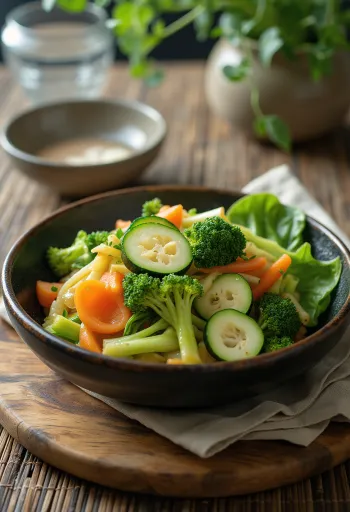 Legumes no vapor servidos com ervas frescas.