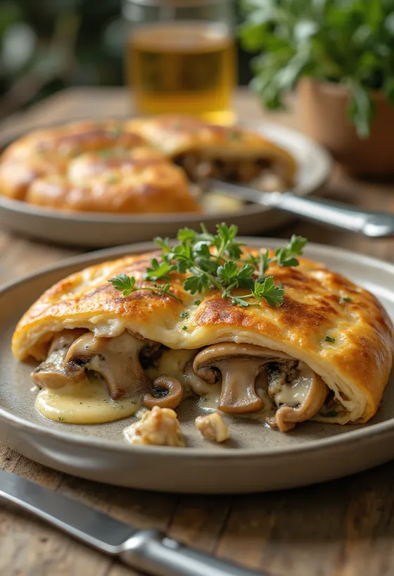 Calzone de cogumelo porcini assado até dourar