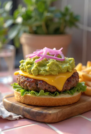 Hambúrguer de abacate com carne suculenta e creme de abacate fresco