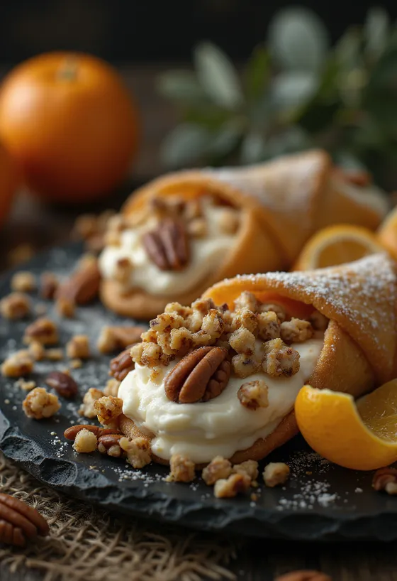 Cannoli de noz-pecã e Bourbon servido