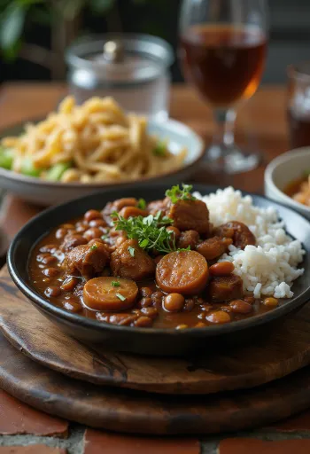 Feijoada com carne de porco, servida em uma rica sopa de carne defumada