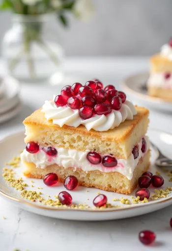 Bolo mousse de romã decorado com sementes de romã frescas