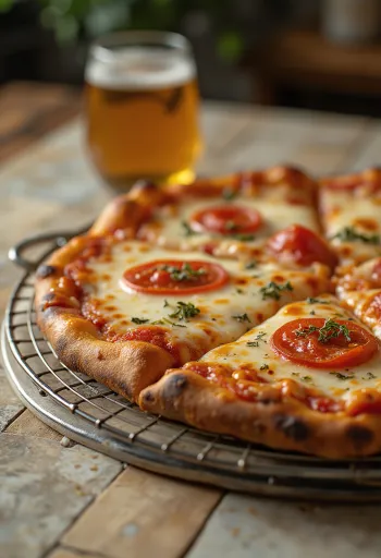Pizza New York Style com massa fina e fatias grandes