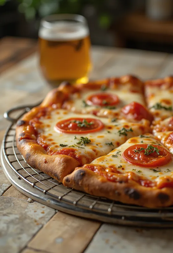 Pizza New York Style com massa fina e fatias grandes