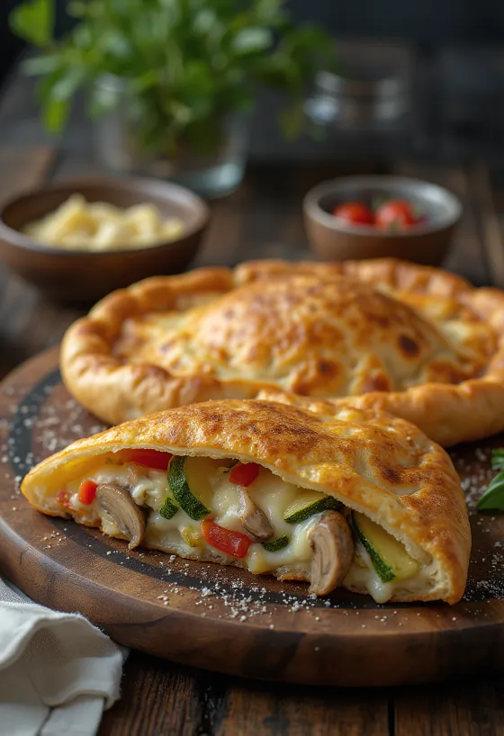 Calzone vegetariano assado até dourar