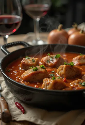 Pörkölt de vitela servido com galuska e conservas
