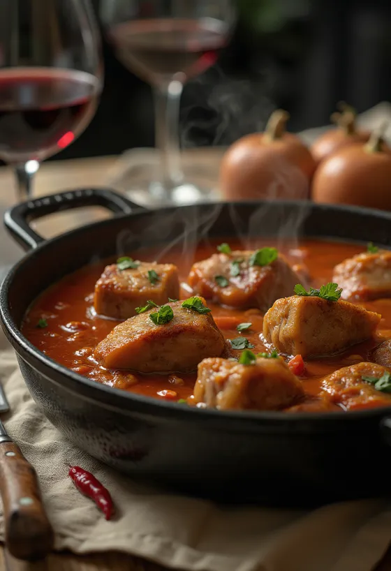 Pörkölt de vitela servido com galuska e conservas