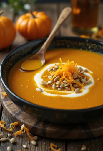 Creme de abóbora com laranja servido