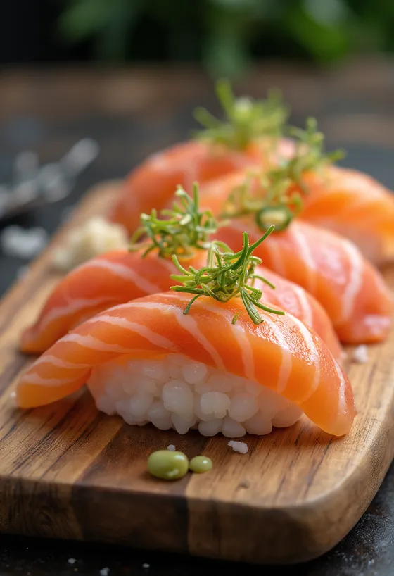 Oshizushi com jalapeño, decorado com salmão fresco e legumes