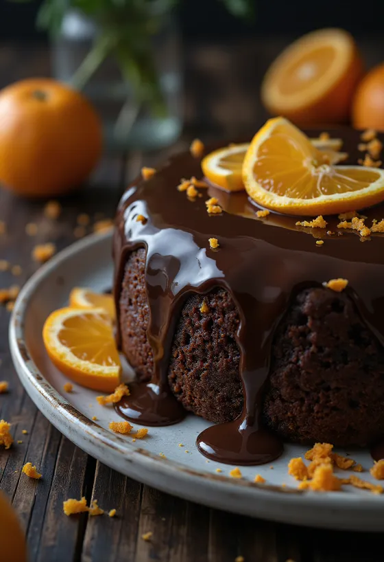 Torta de chocolate com laranja servida