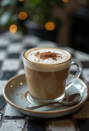 Café com espuma de leite servido fresco