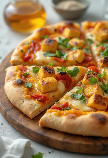 Pizza Paneer Tikka com molho de iogurte e vegetais