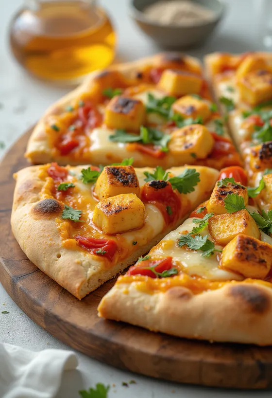 Pizza Paneer Tikka com molho de iogurte e vegetais