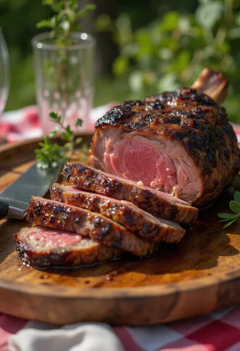 Pernil de cordeiro BBQ servido