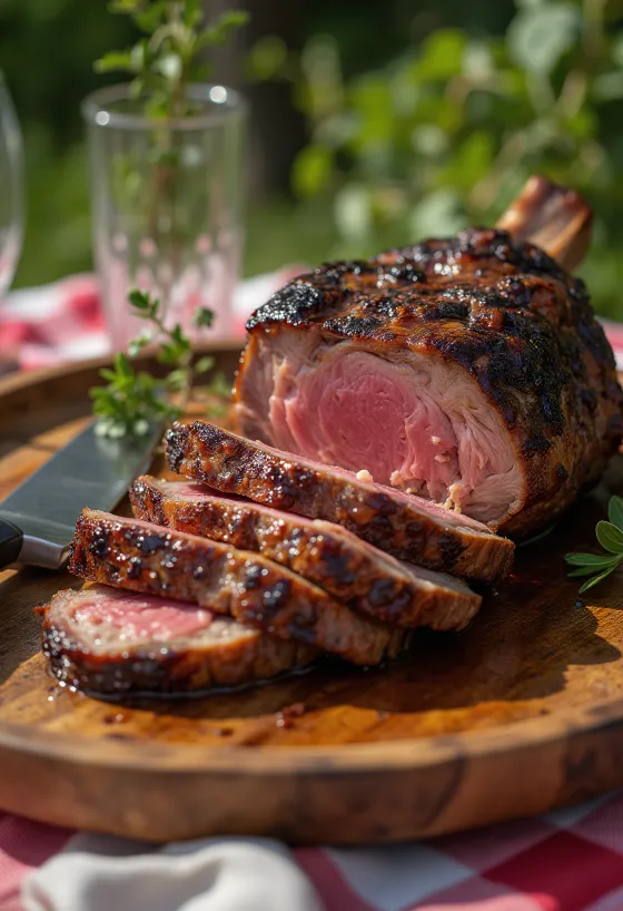Pernil de cordeiro BBQ servido