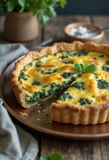 Fatia de quiche vegana de espinafre com massa integral