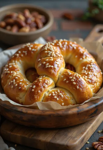 Pretzel doce de noz-pecã servido