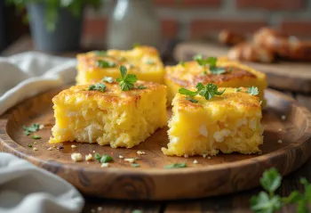 Proja (bolo de milho salgado) decorada com queijo feta e salsinha
