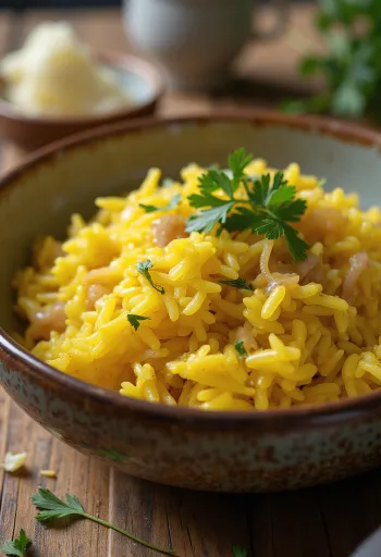 Balaleet com açafrão, servido com sabores ricos, coentro fresco.