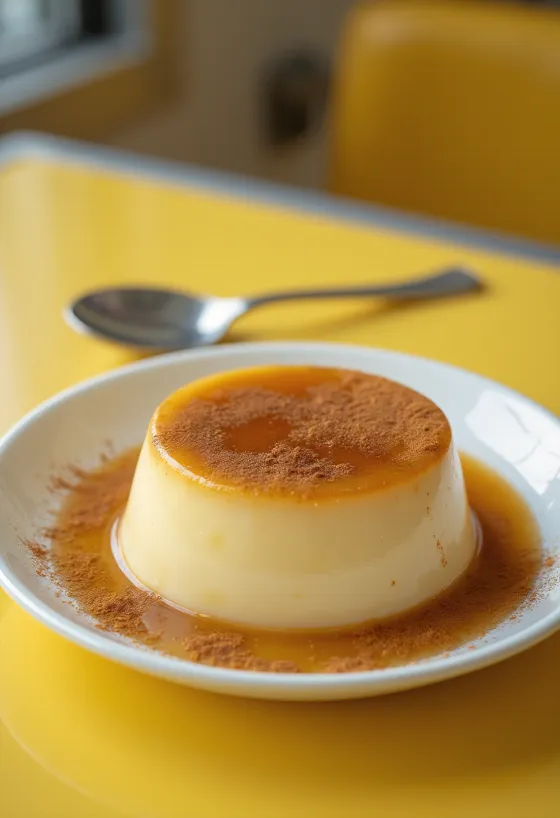 Flan com canela servido em um belo prato