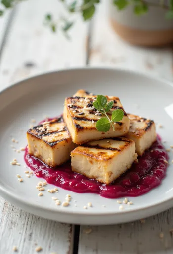 Tofu grelhado com molho de beterraba