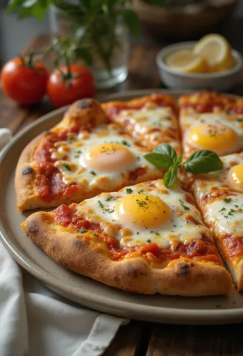 Pizza a caballo com ovo frito e massa grossa