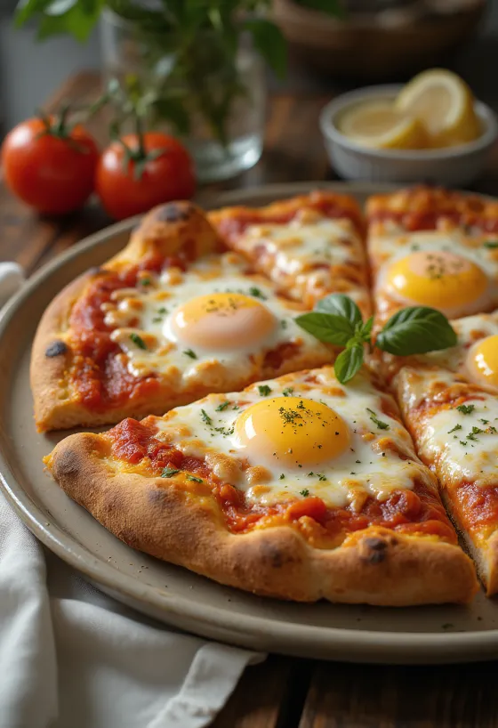 Pizza a caballo com ovo frito e massa grossa