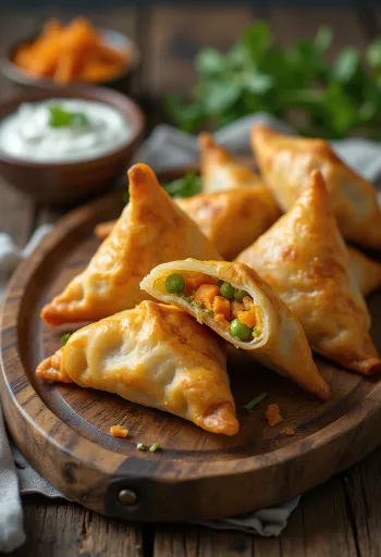 Samosa de cenoura e ervilha servida