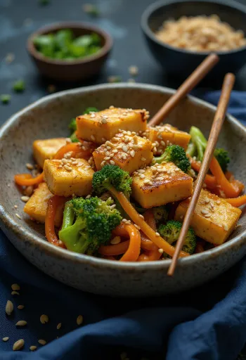 Bowl de tofu assado com vegetais servido