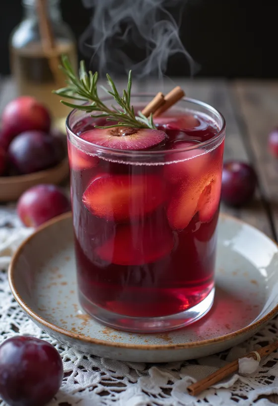Sidra de ameixa servida no copo