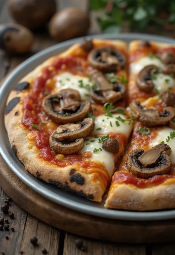 Pizza ai funghi di bosco com cogumelos e muçarela
