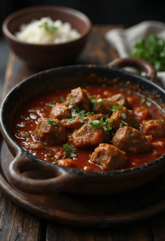 Rogan Josh de cordeiro, servido em molho condimentado