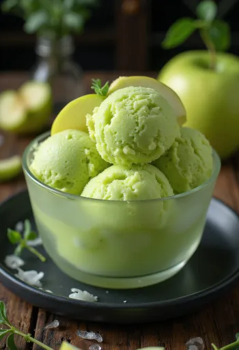 Sorvete de Maçã Verde servido