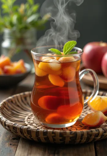 Chá de frutas caseiro com frutas frescas e hortelã