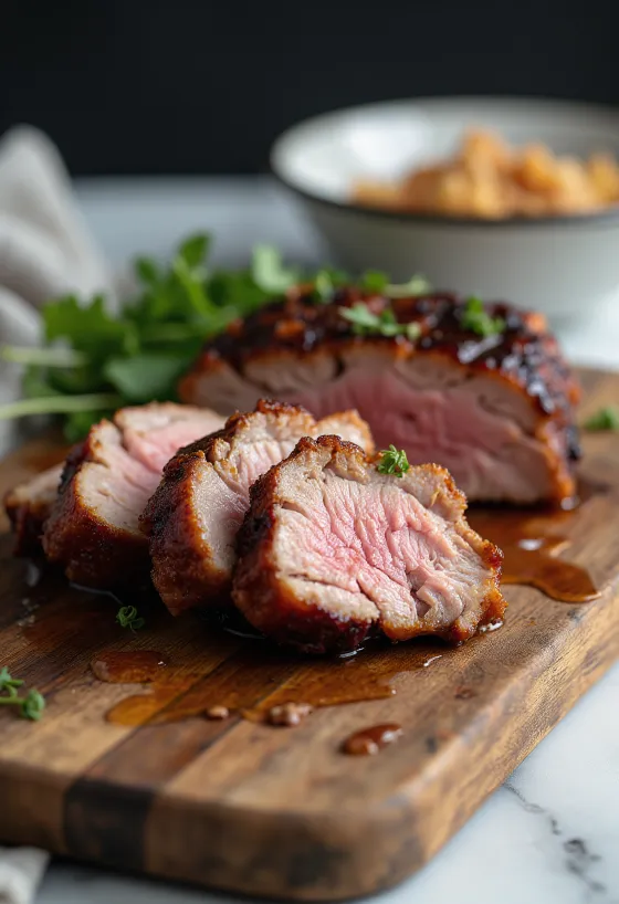 Peito de pato defumado BBQ servido