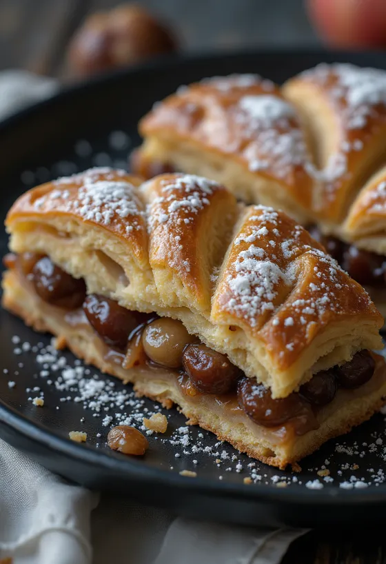 Torta Linzer de castanha e maçã servida