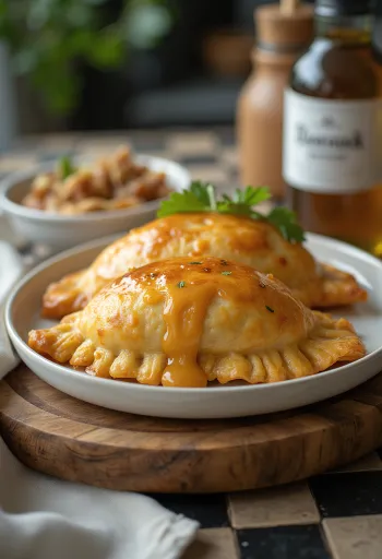 Empanada de carne com mostarda e mel servida