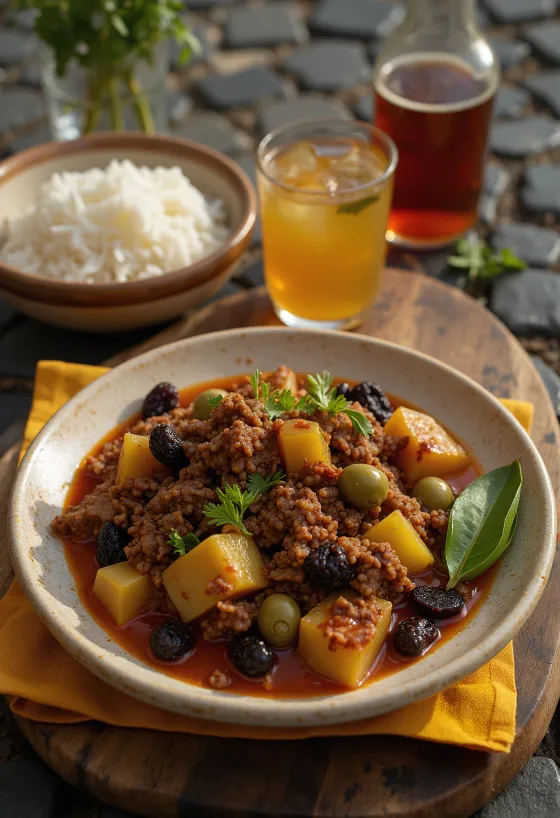 Picadillo com chuchu servido com coentro fresco