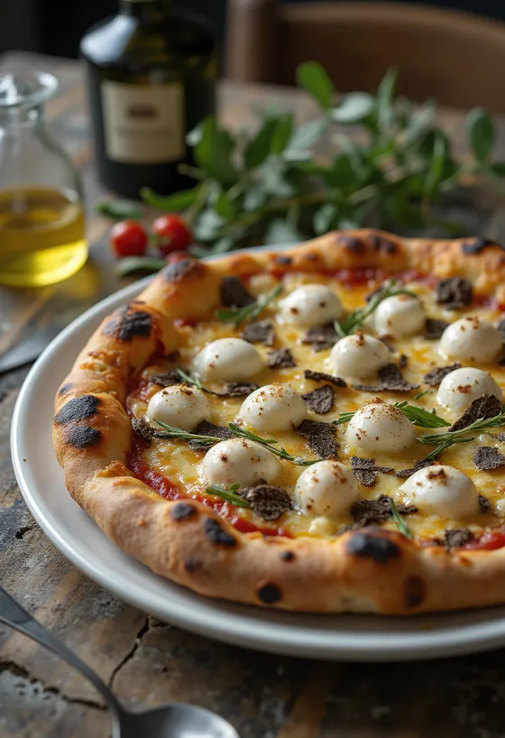 Pizza al tartufo com trufas e queijos