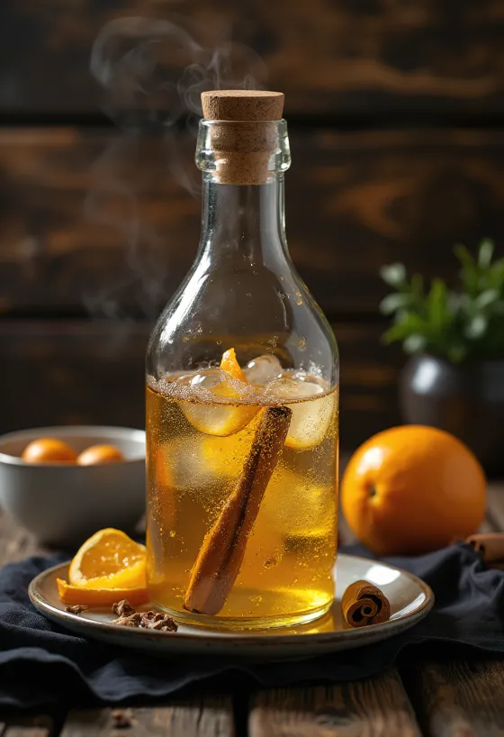 Sidra doce americana no copo com especiarias