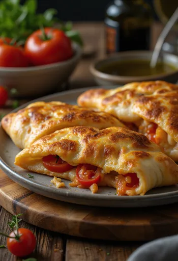 Calzone de tomate e manjericão recém-assado