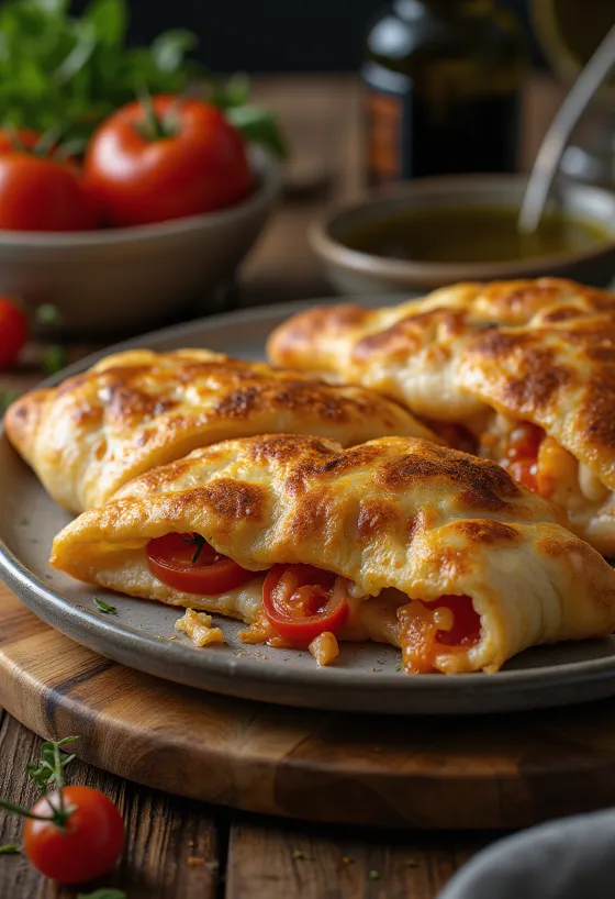 Calzone de tomate e manjericão recém-assado