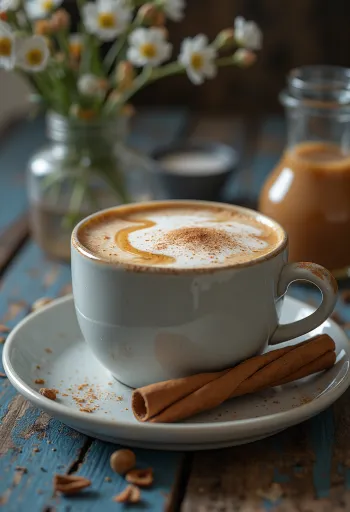 Chai latte com caramelo servido no copo