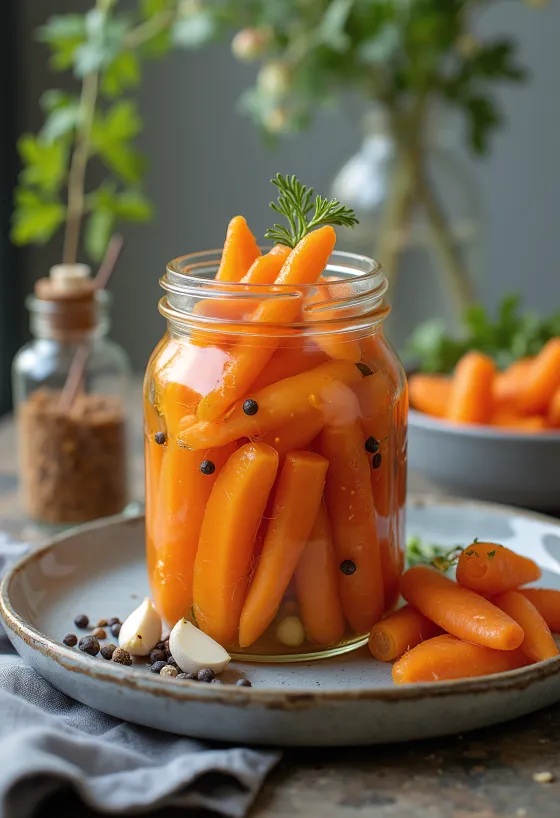 Cenoura em conserva no pote de vidro