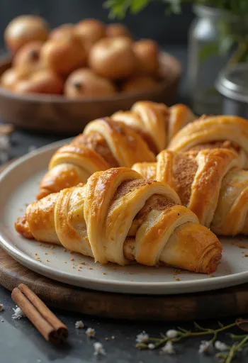 Burek de maçã com canela assado até dourar, polvilhado com açúcar de confeiteiro