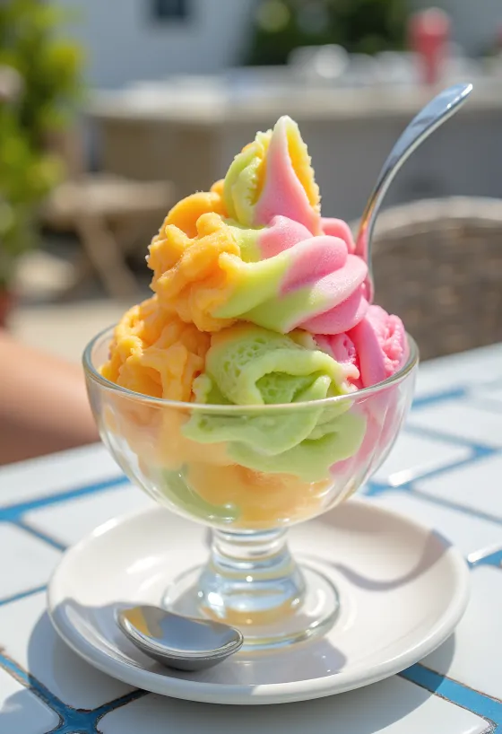 Sherbet de frutas arco-íris servido
